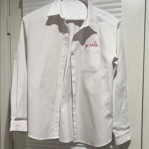 Women White Button-Down Shirt with Red Embroidery